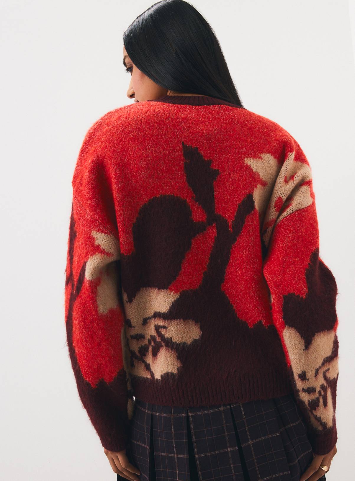 Burnt Orange Floral Relaxed Fit Knitted Jumper S - Image 4